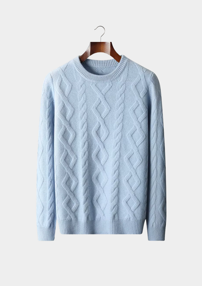 Pure Extra-Fine Merino Wool Wintertime Cable Crewneck | Portovelli