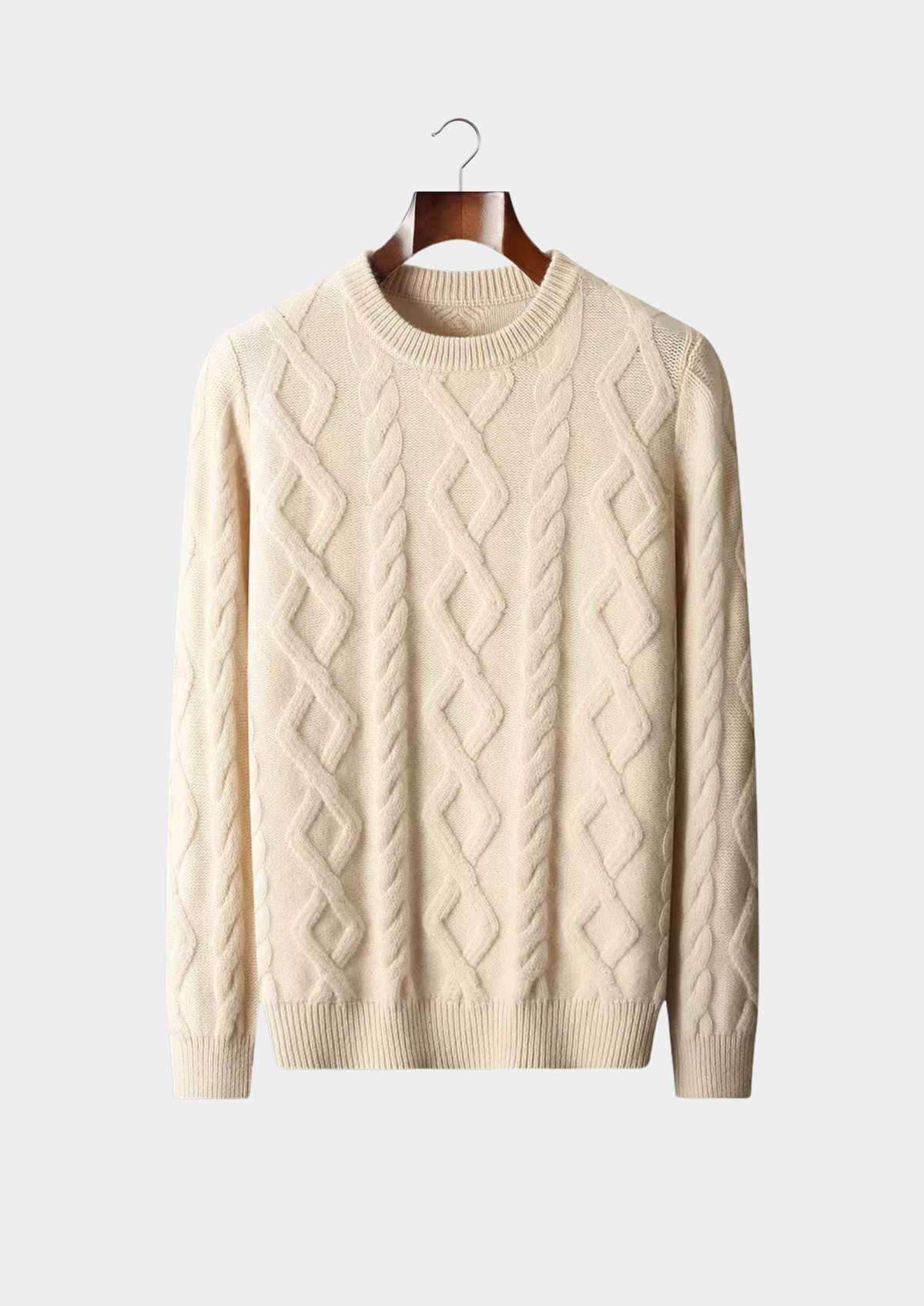 Pure Extra-Fine Merino Wool Wintertime Cable Crewneck | Portovelli