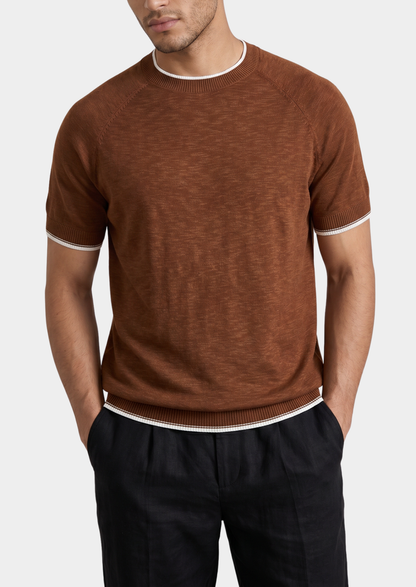Capri Caramel Linen Contrast T-Shirt | Portovelli
