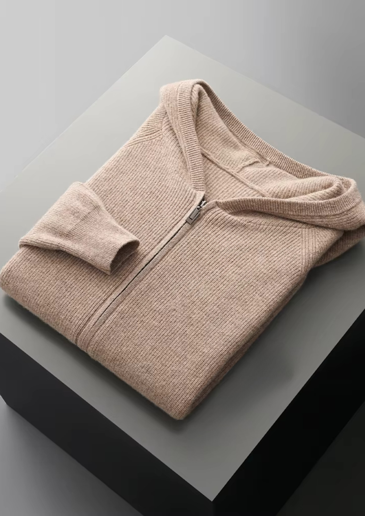 Pure Extra-Fine Merino Wool Ribbed Zip Hoodie | Portovelli