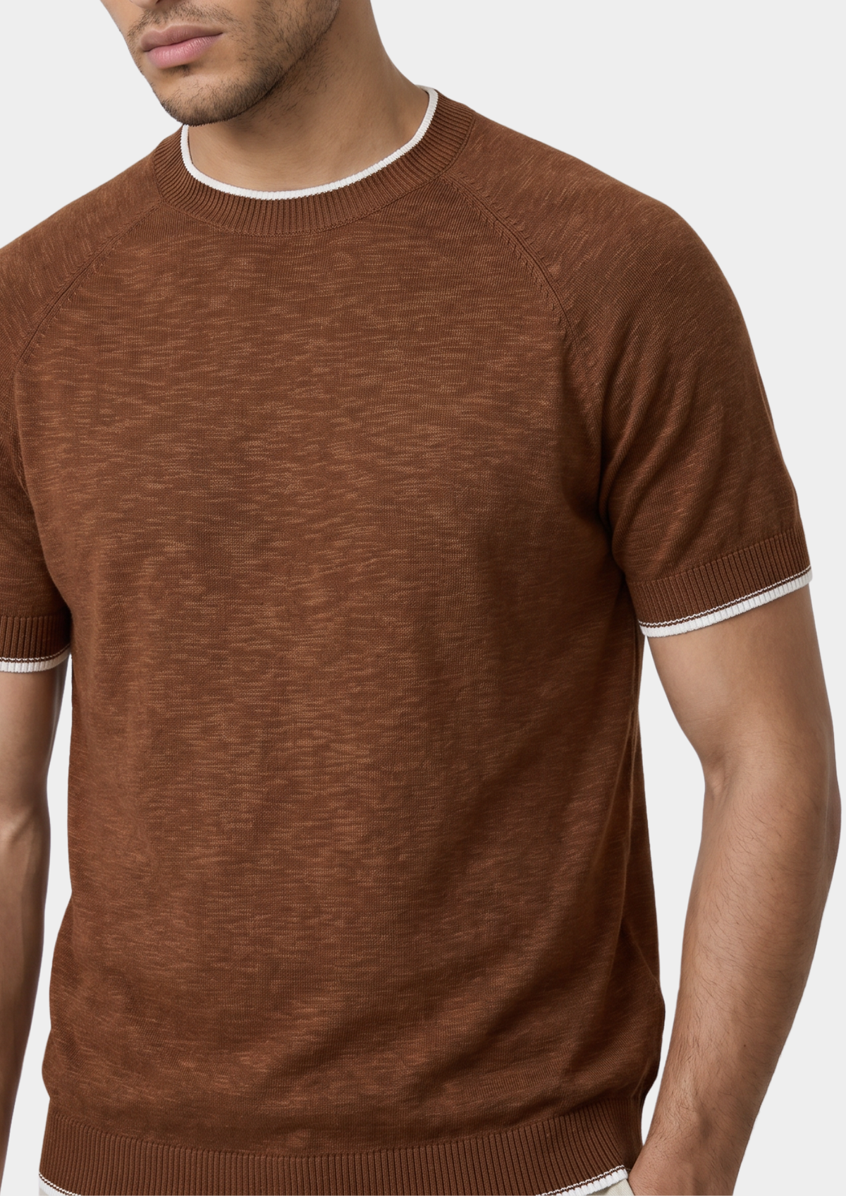 Capri Caramel Linen Contrast T-Shirt | Portovelli