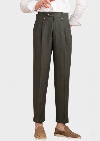 Cagliari Pleated Coastal Trousers - Olive | Portovelli