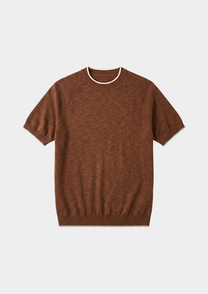 Capri Caramel Linen Contrast T-Shirt | Portovelli