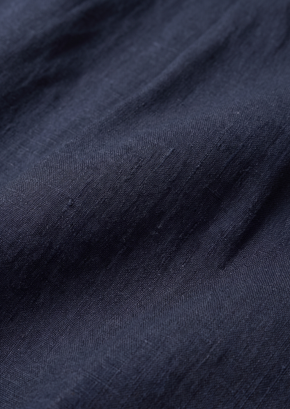Navy Blue Pleated Linen Seaside Shorts | Portovelli