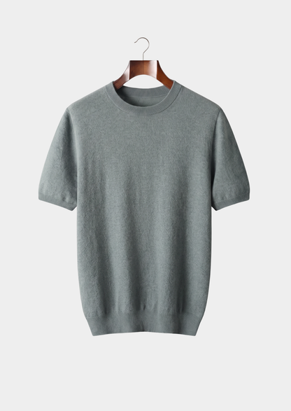 Premium Cashmere Classic Crewneck T-Shirt - Shadow Flint | Portovelli