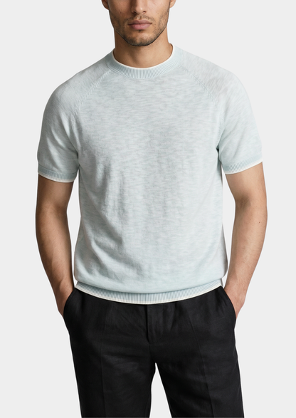 Capri Ice Blue Linen Contrast T-Shirt | Portovelli