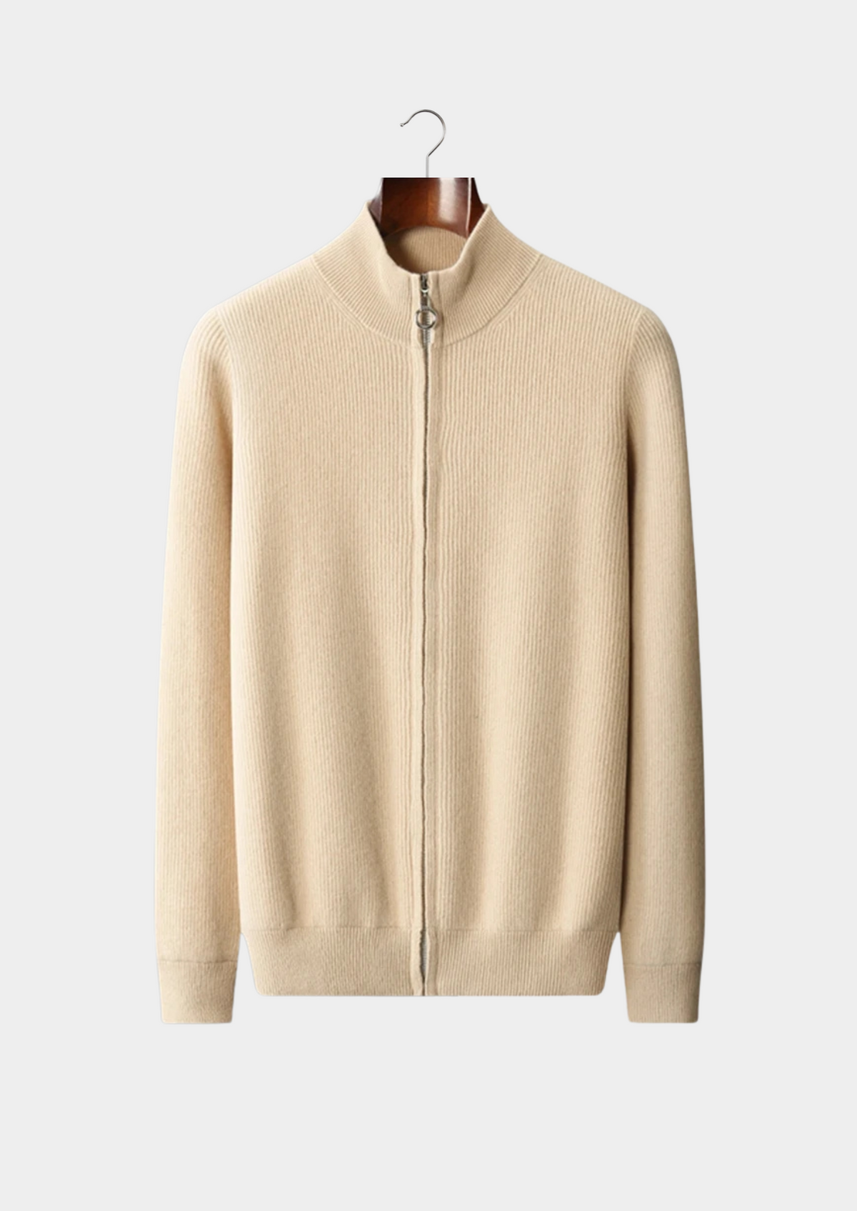 Pure Extra-Fine Merino Wool Ribbed Zip Cardigan | Portovelli