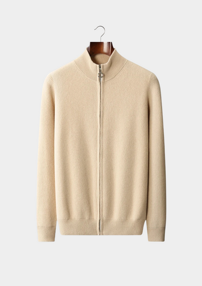 Pure Extra-Fine Merino Wool Ribbed Zip Cardigan | Portovelli