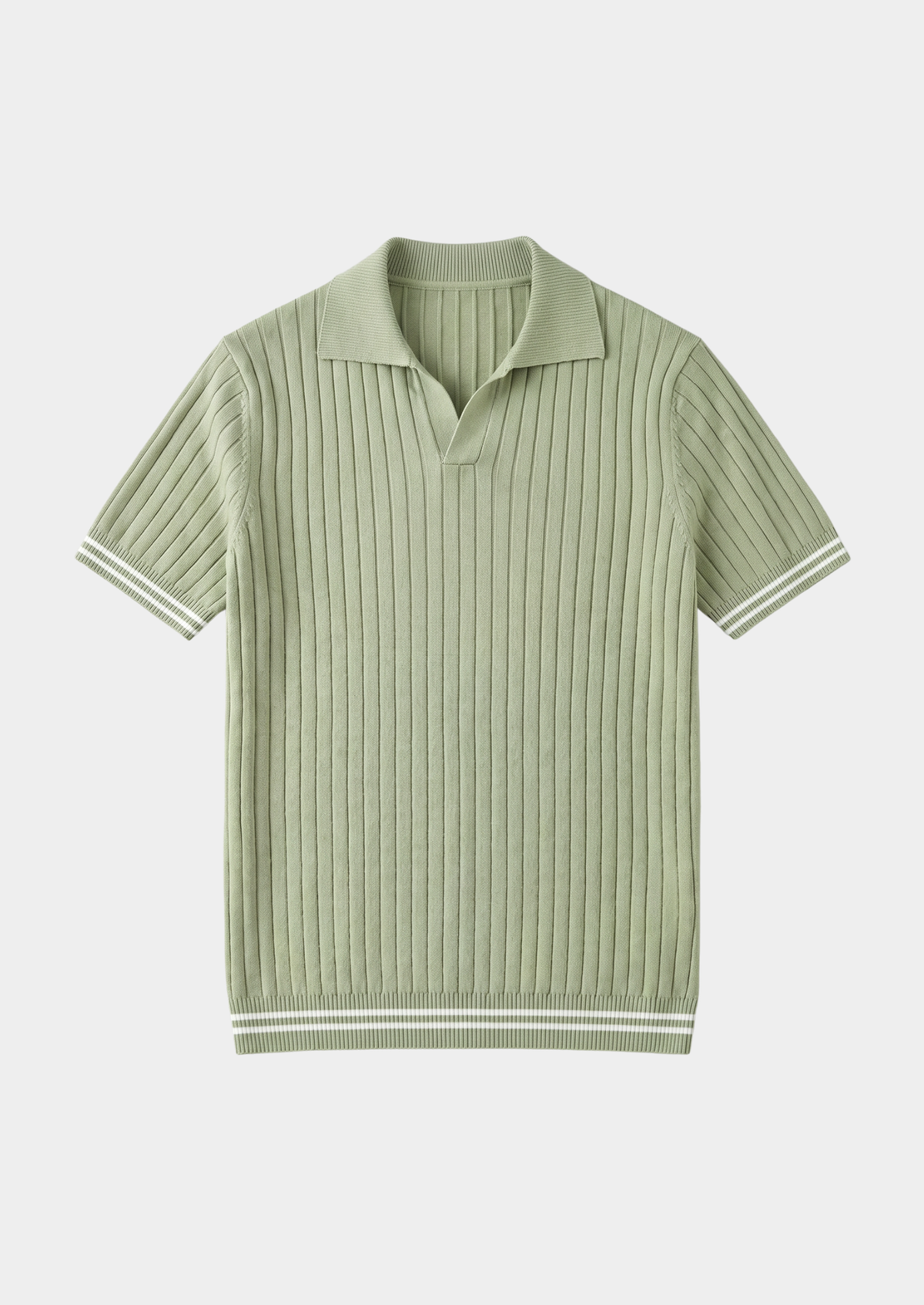 Pierre Pistache Ribbed Buttonless Polo | Portovelli