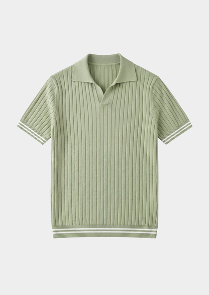 Pierre Pistache Ribbed Buttonless Polo | Portovelli