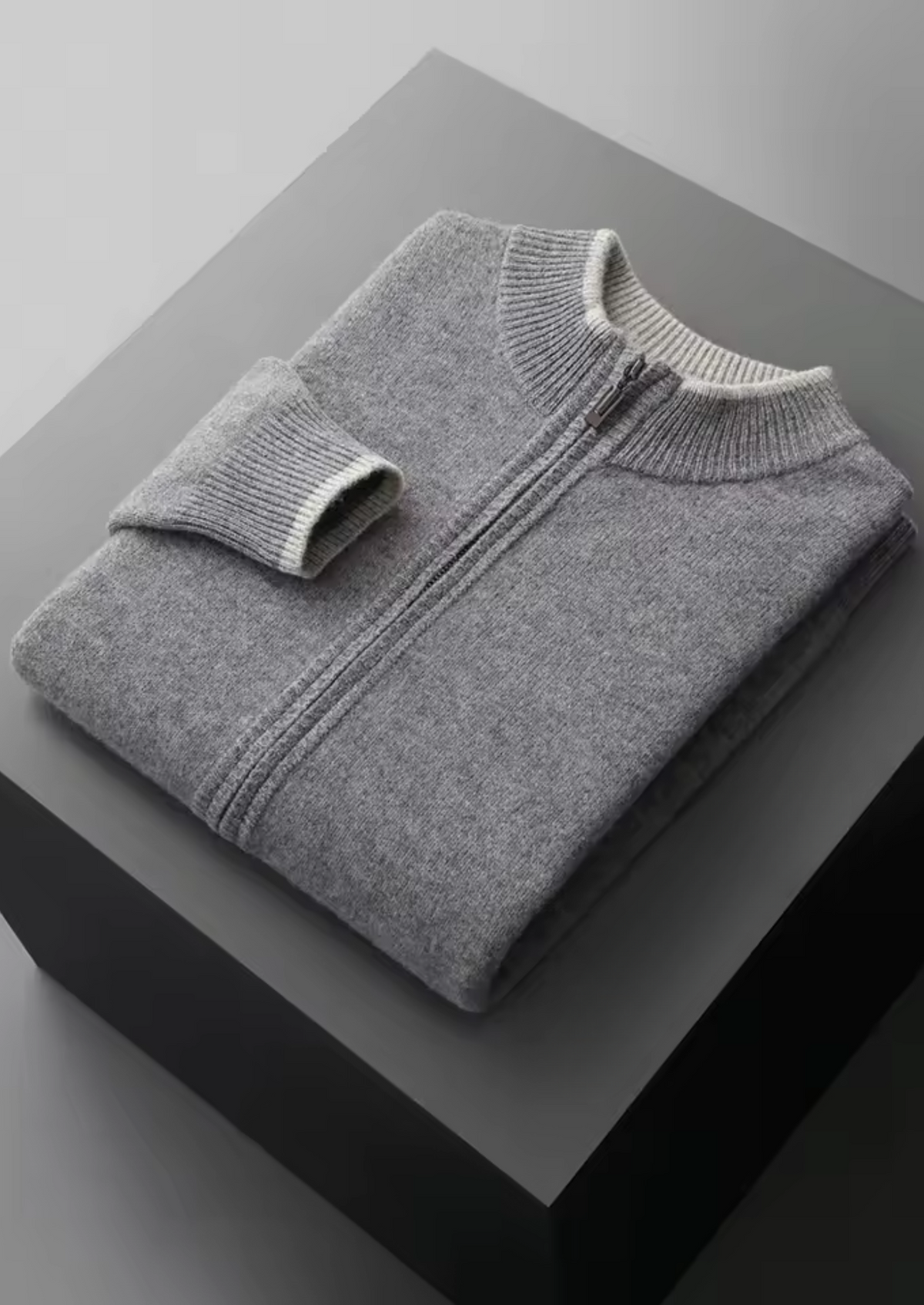 Pure Extra-Fine Merino Wool Two-Tone Zip Cardigan | Portovelli