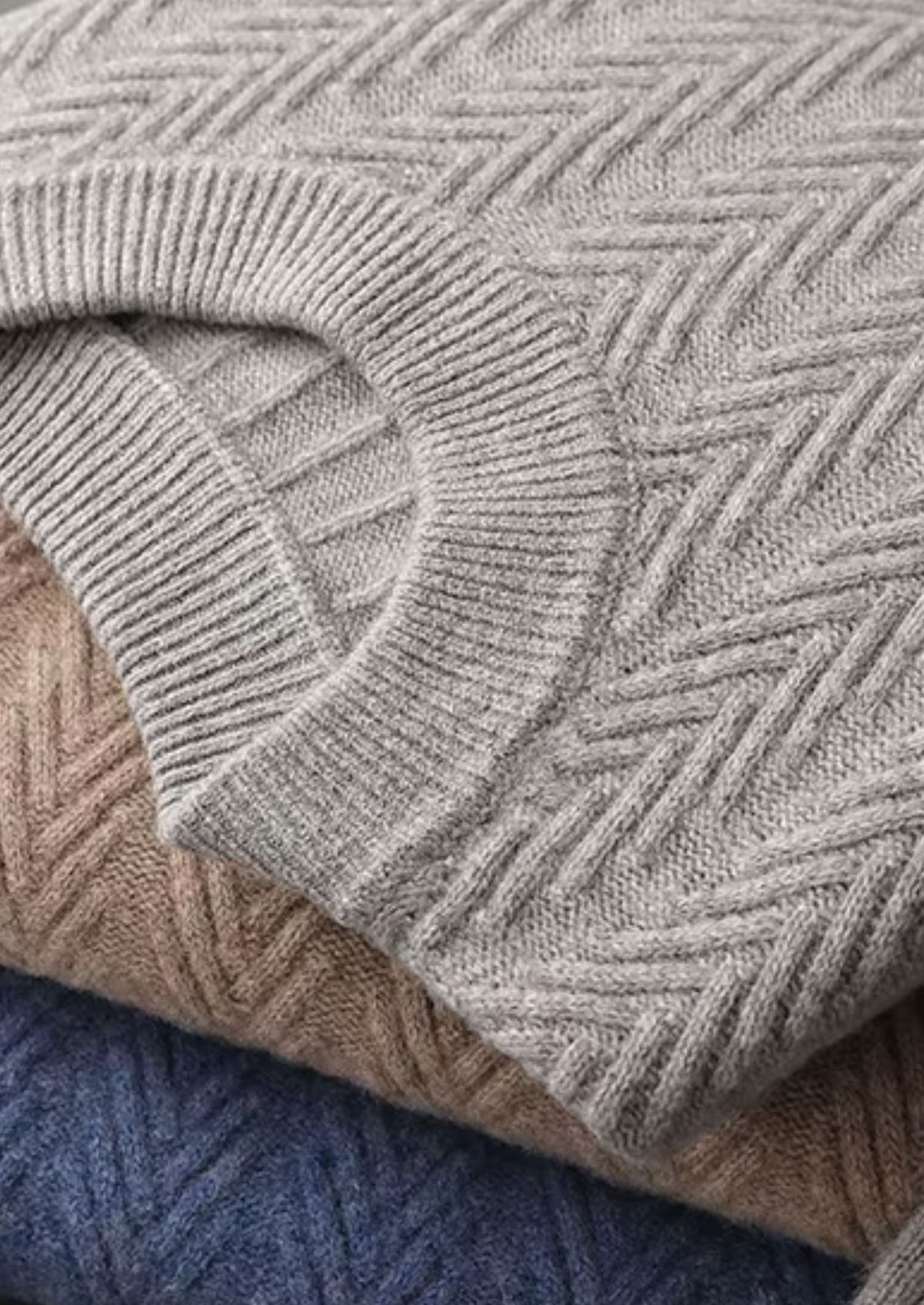 Pure Extra-Fine Merino Wool Herringbone Crewneck | Portovelli
