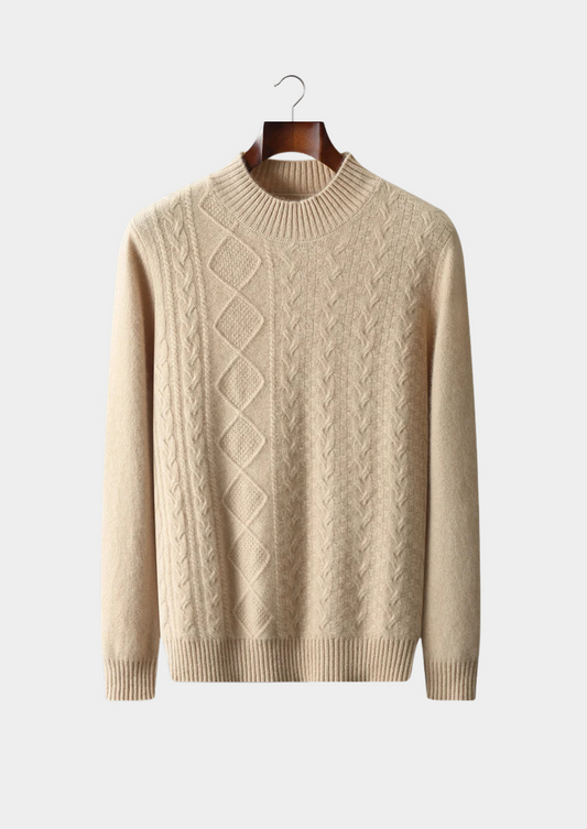 Pure Extra-Fine Merino Wool Jacquard Mockneck | Portovelli