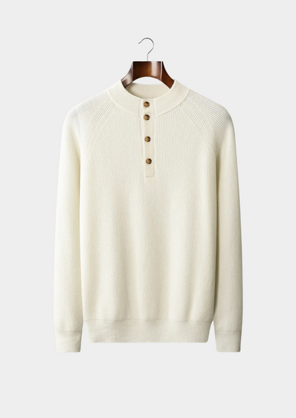 Premium Cashmere Classic Ribbed Henley Sweater | Portovelli