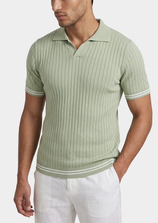 Pierre Pistache Ribbed Buttonless Polo | Portovelli