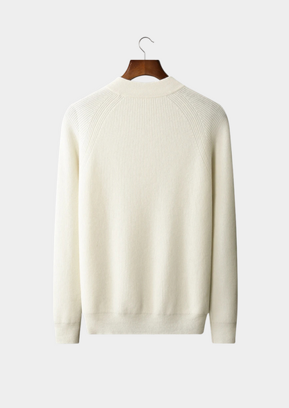 Premium Cashmere Classic Ribbed Henley Sweater | Portovelli
