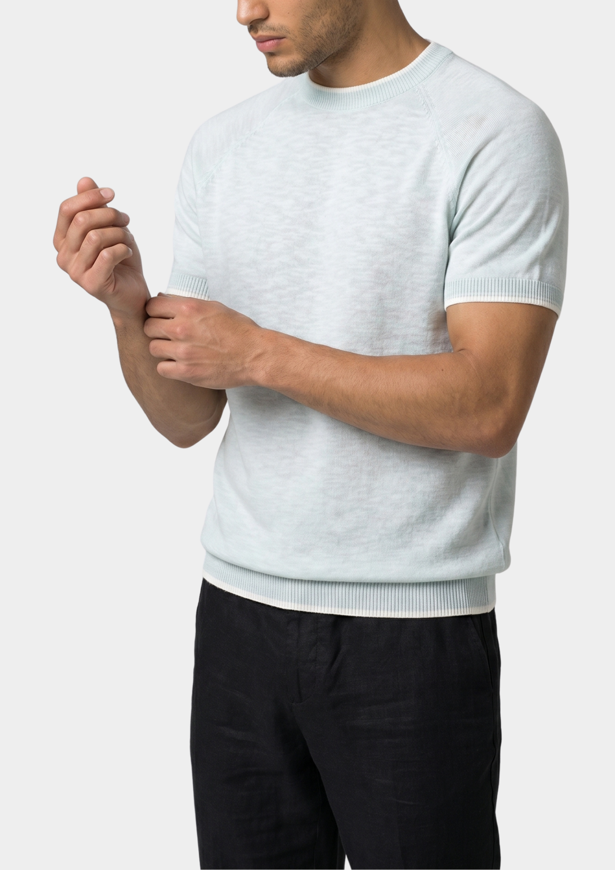 Capri Ice Blue Linen Contrast T-Shirt | Portovelli