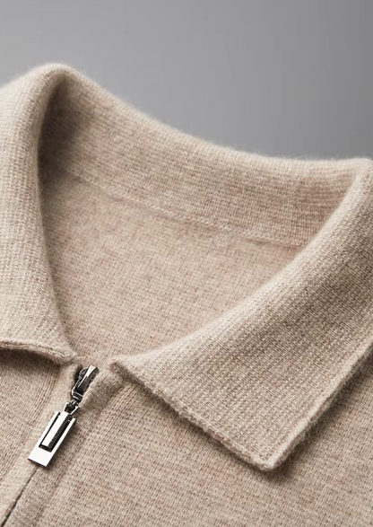 Pure Extra-Fine Merino Wool Zip Polo Cardigan | Portovelli