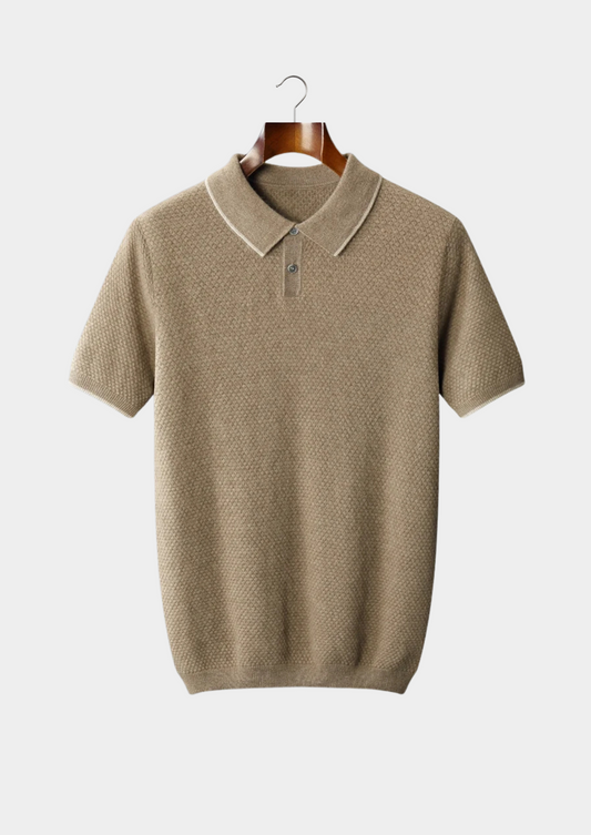 Premium Cashmere Beige Two-Tone Polo | Portovelli
