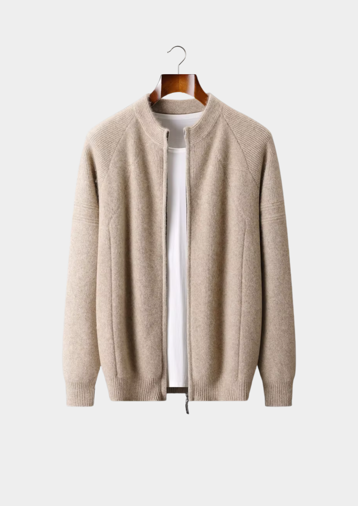 Pure Extra-Fine Merino Wool Ribbed Zip Cardigan | Portovelli