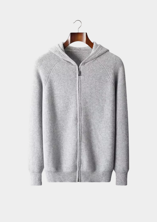 Pure Extra-Fine Merino Wool Ribbed Zip Hoodie | Portovelli