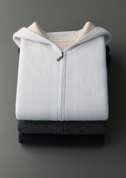 Premium Cashmere Two-Tone Zipper Hoodie | Portovelli