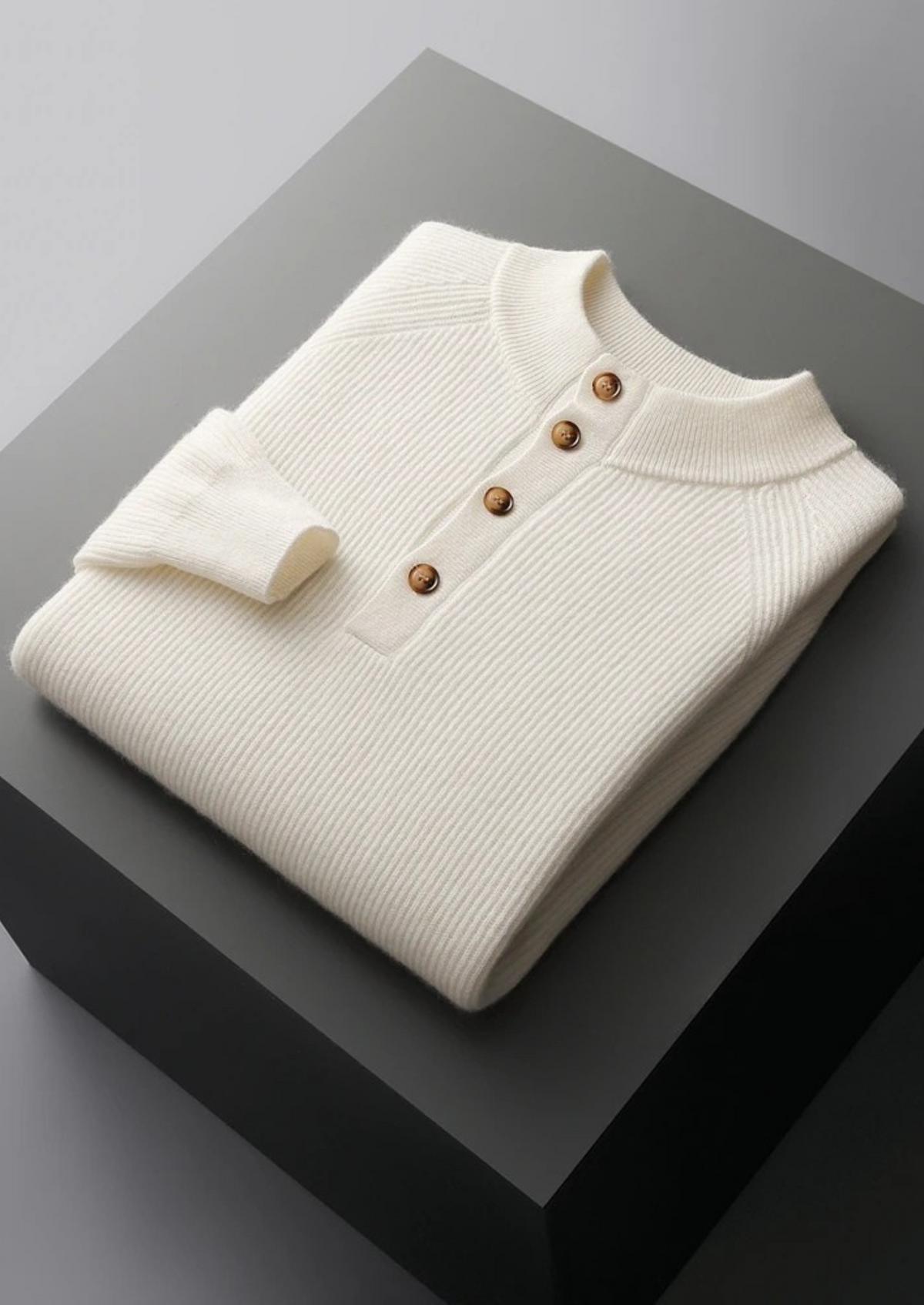 Premium Cashmere Classic Ribbed Henley Sweater | Portovelli