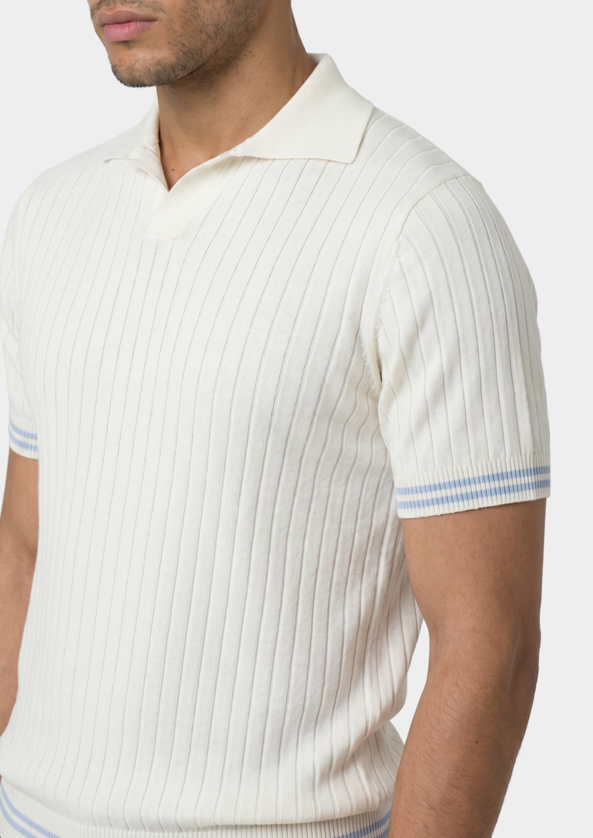 Pierre Ivory Ribbed Buttonless Polo | Portovelli