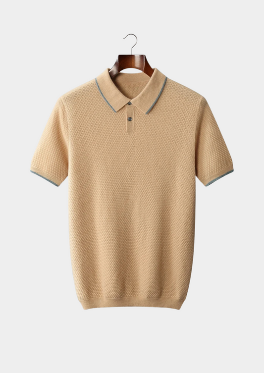 Premium Cashmere Mustard Two-Tone Polo | Portovelli
