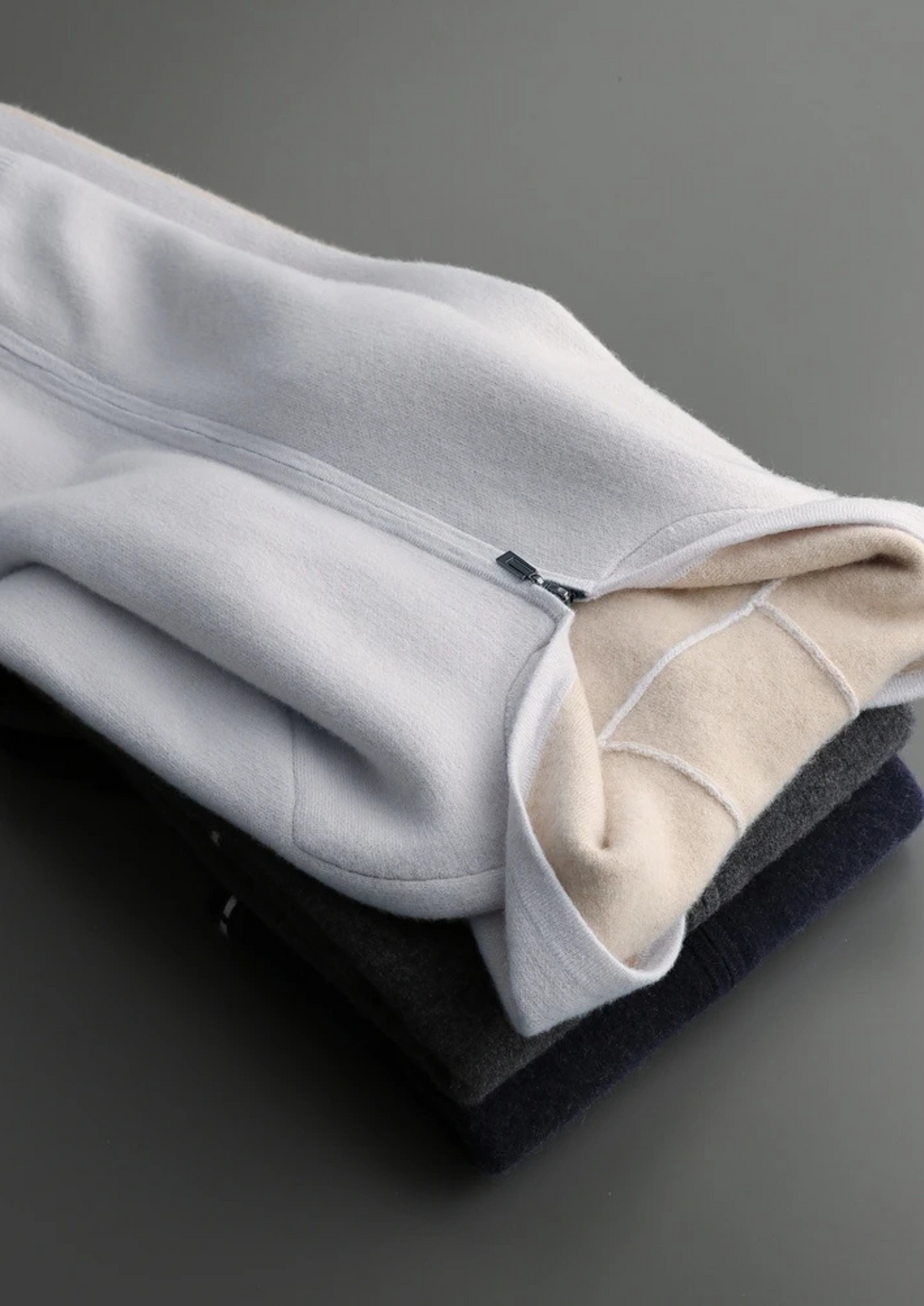 Premium Cashmere Two-Tone Zipper Hoodie | Portovelli