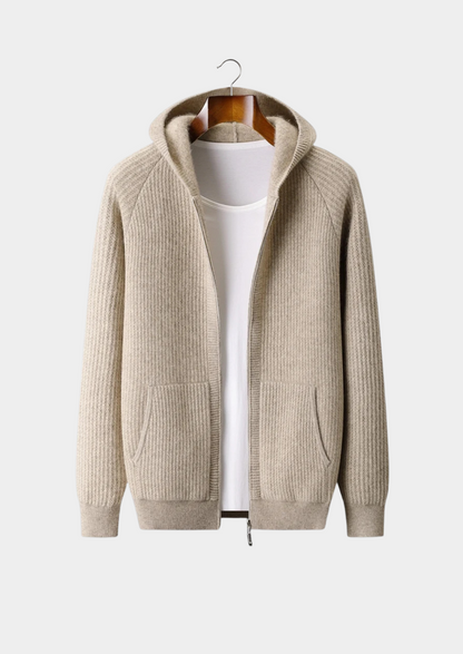 Pure Extra-Fine Merino Wool Ribbed Zipper Hoodie | Portovelli
