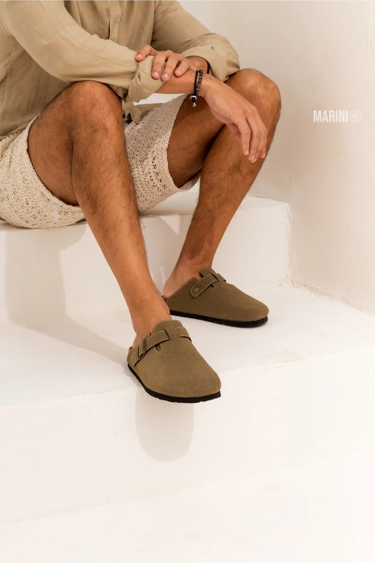 Portovelli Suede Boston Clogs - Moss Green