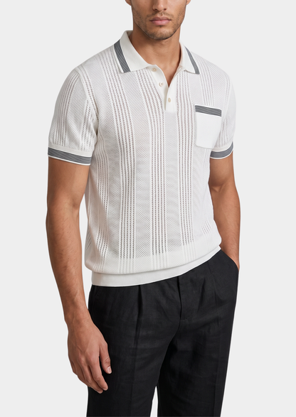 Leon White Open Knit Lightweight Polo | Portovelli