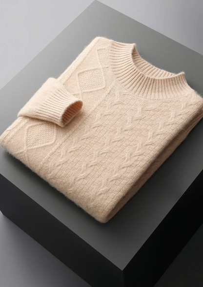 Pure Extra-Fine Merino Wool Jacquard Mockneck | Portovelli