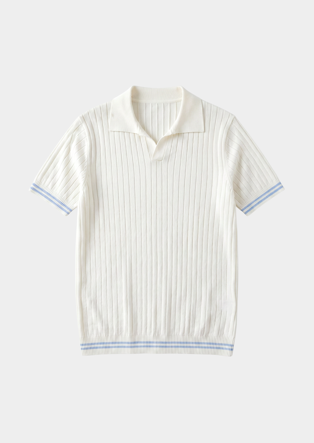 Pierre Ivory Ribbed Buttonless Polo | Portovelli
