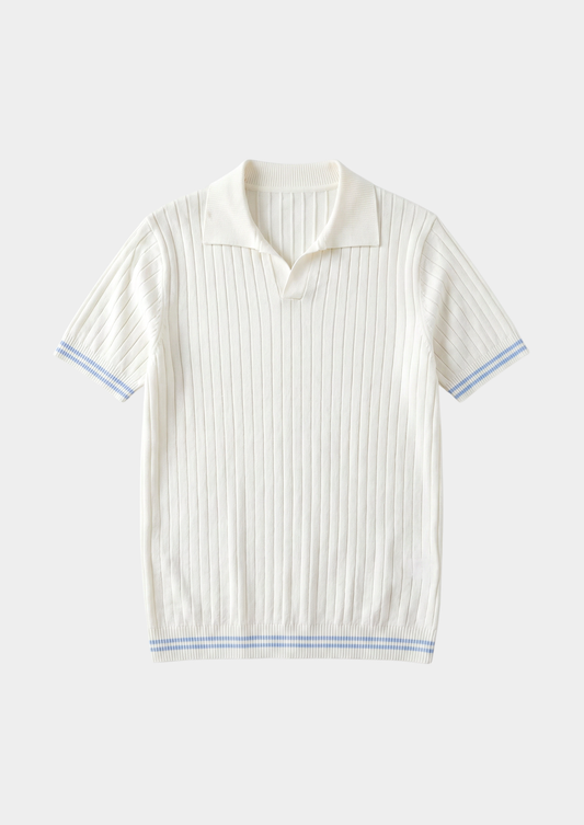 Pierre Ivory Ribbed Buttonless Polo | Portovelli