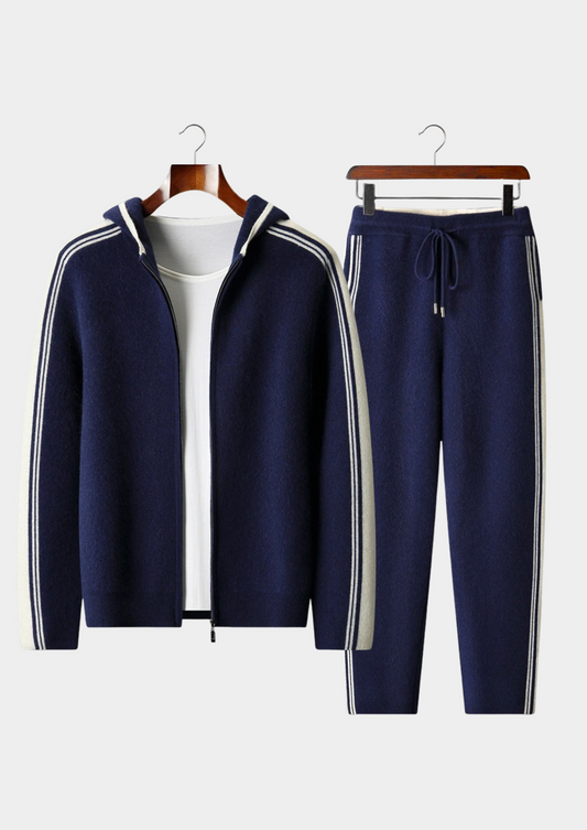 Pure Extra-Fine Merino Wool Navy Blue Damien Set | Portovelli