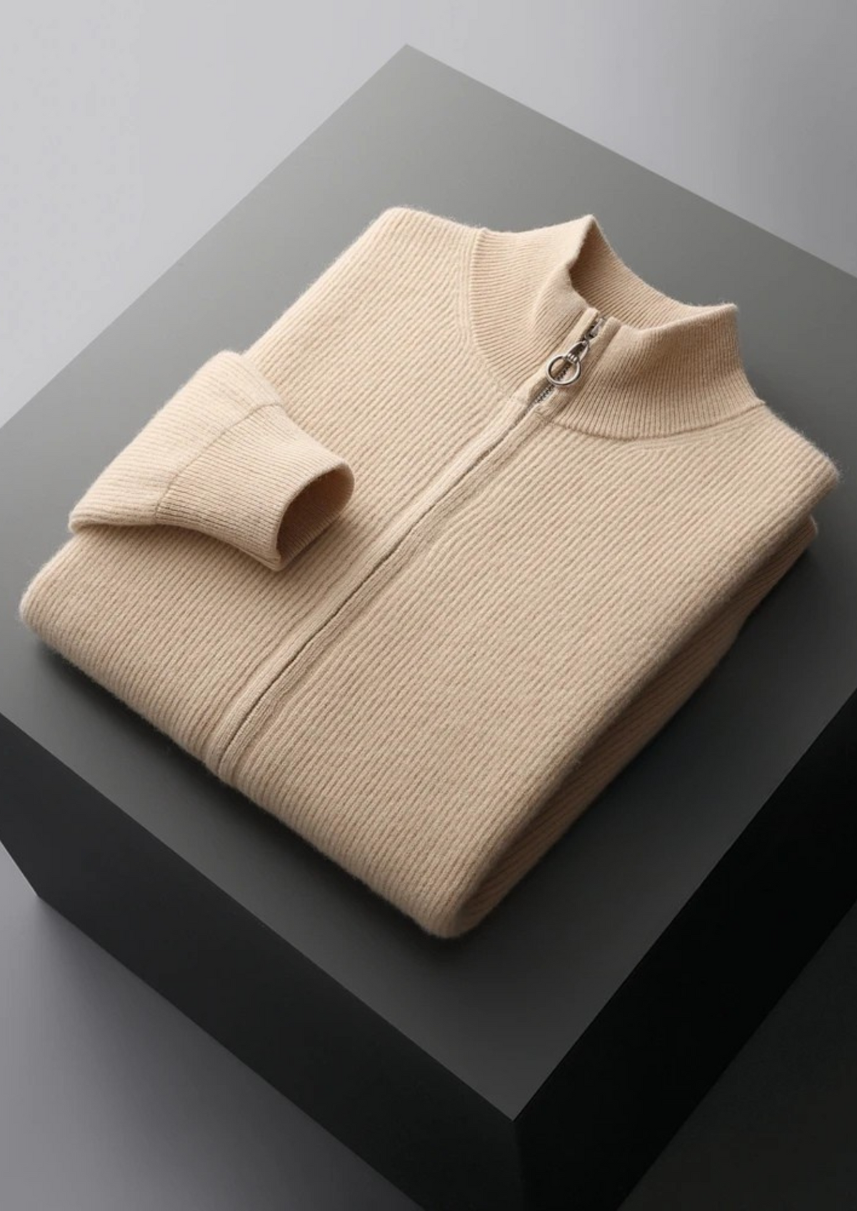 Pure Extra-Fine Merino Wool Ribbed Zip Cardigan | Portovelli
