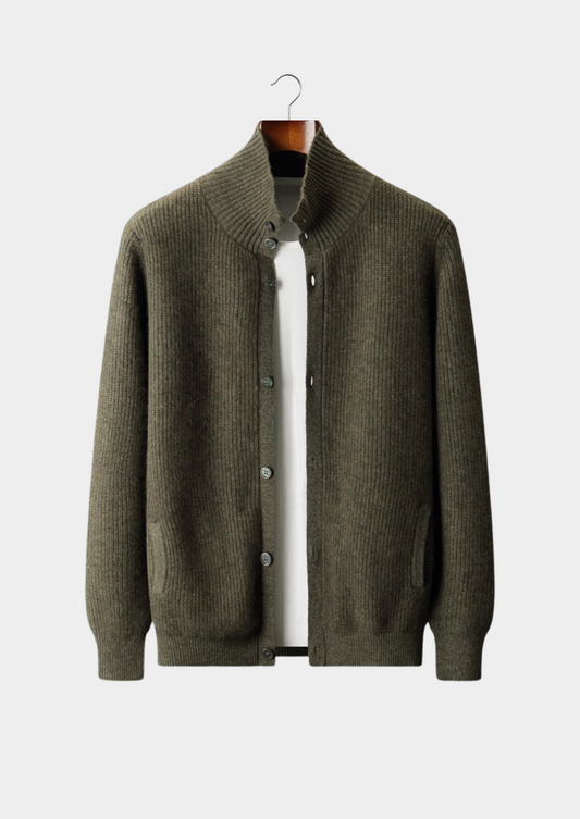 Premium Cashmere Ribbed High Collar Cardigan | Portovelli