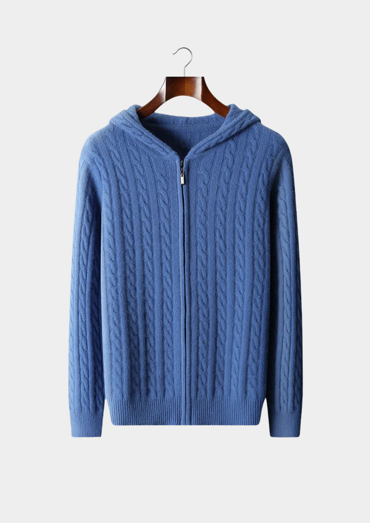 Premium Cashmere Cable Knit Zipper Hoodie | Portovelli