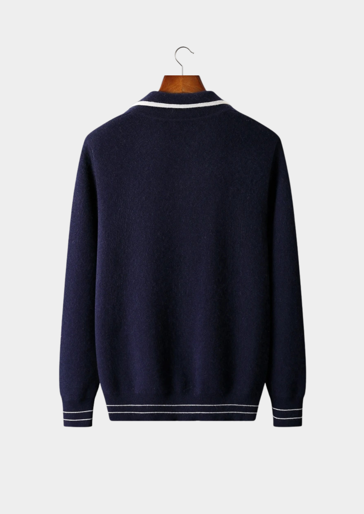 Pure Extra-Fine Merino Wool Two-Tone Polo Cardigan | Portovelli