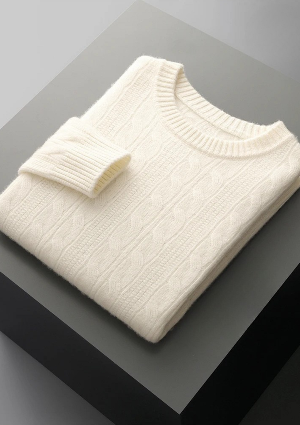 Pure Extra-Fine Merino Wool Cable Crewneck | Portovelli