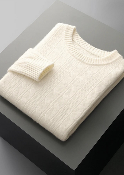 Pure Extra-Fine Merino Wool Cable Crewneck | Portovelli