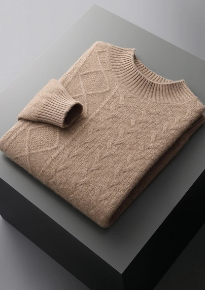 Pure Extra-Fine Merino Wool Jacquard Mockneck | Portovelli