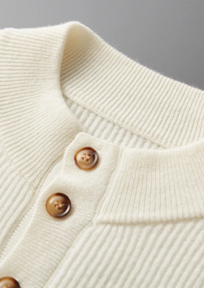 Premium Cashmere Classic Ribbed Henley Sweater | Portovelli