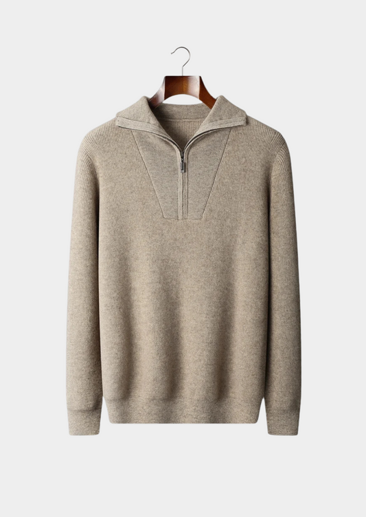 Premium Cashmere Ribbed Half-Zip Sweater | Portovelli
