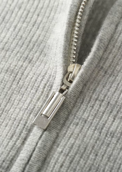 Pure Extra-Fine Merino Wool Ribbed Zip Hoodie | Portovelli