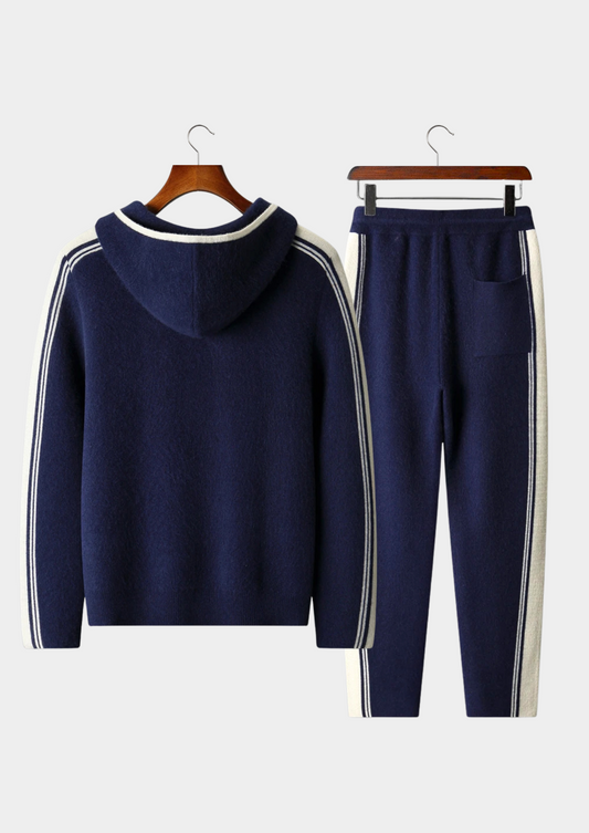 Pure Extra-Fine Merino Wool Navy Blue Damien Set | Portovelli