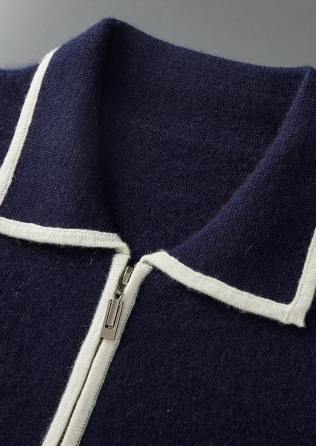 Pure Extra-Fine Merino Wool Two-Tone Polo Cardigan | Portovelli