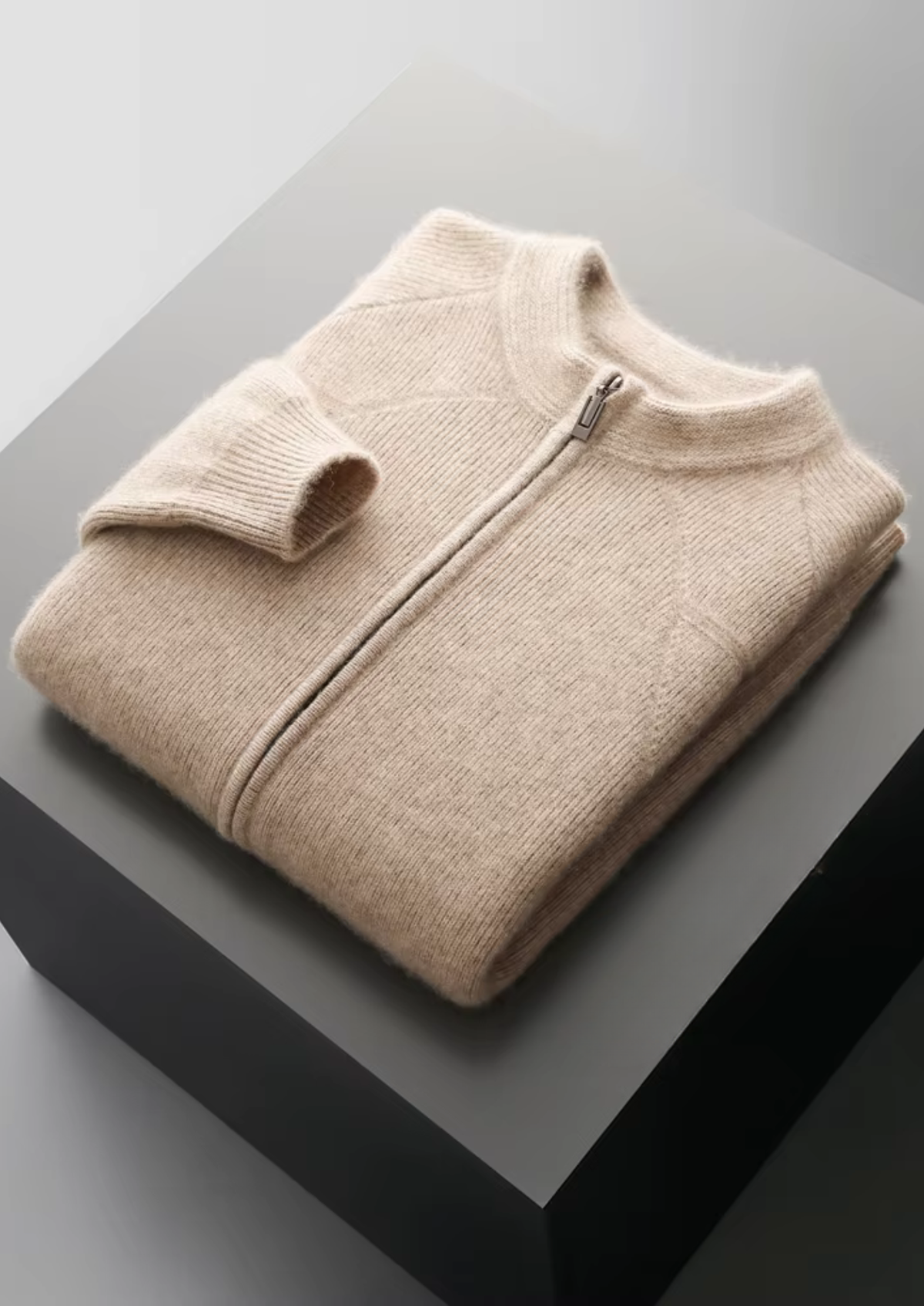 Pure Extra-Fine Merino Wool Ribbed Zip Cardigan | Portovelli